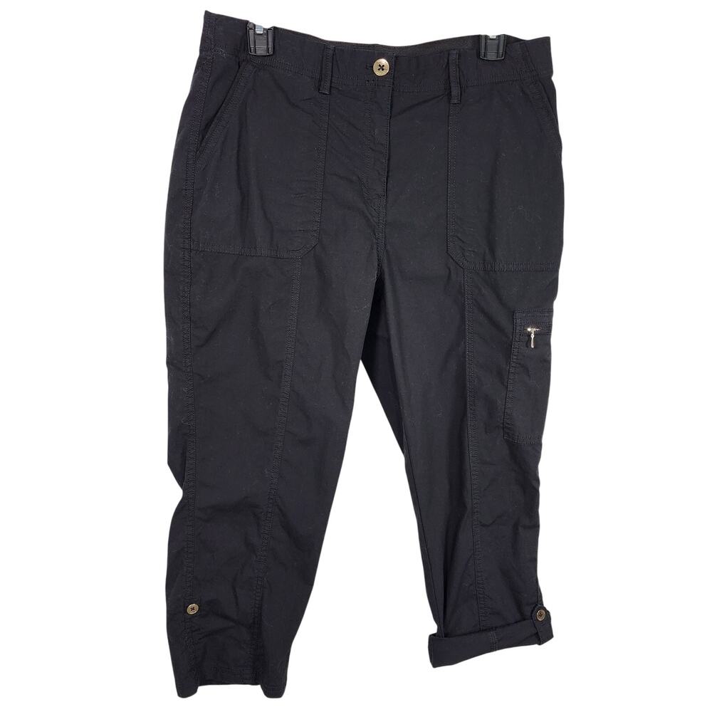 Chico's Womens Casual Fly Front Cargo Basic Crop Pants 1 US 8 Black Zip Pocket